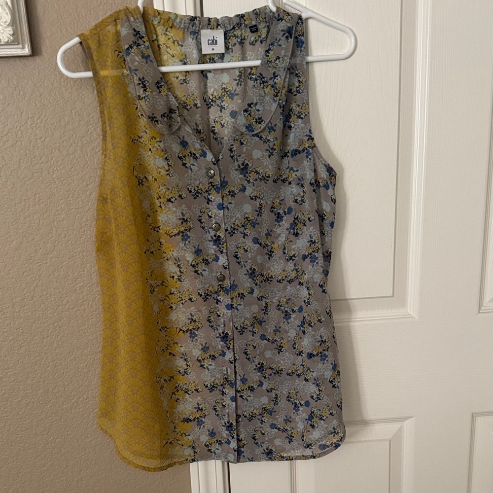 CAbi Women's Floral Tank Top - Yellow and Gray